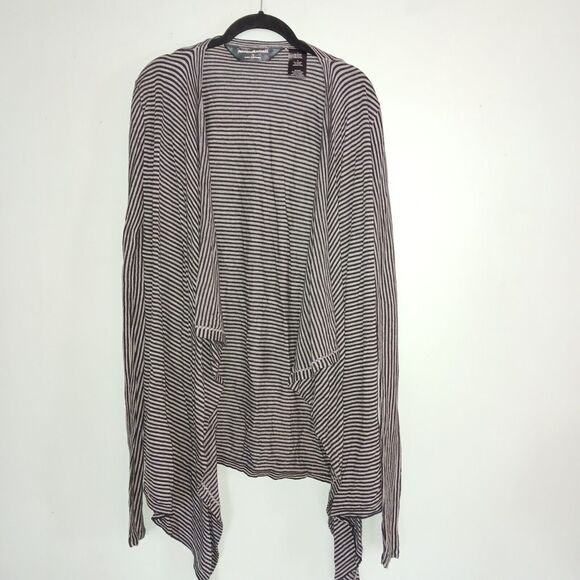 Norma Kamali Open Front Cardigan Gray Black Striped Women’s Size L flaw - Picture 1 of 5
